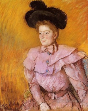  sombrero Pintura al %C3%B3leo - Mujer con sombrero negro y disfraz rosa frambuesa madres hijos Mary Cassatt